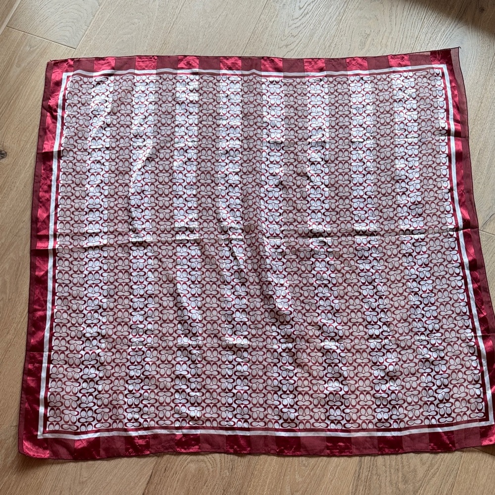 COACH Red and White Large Signature Scarf - Picture 2 of 5